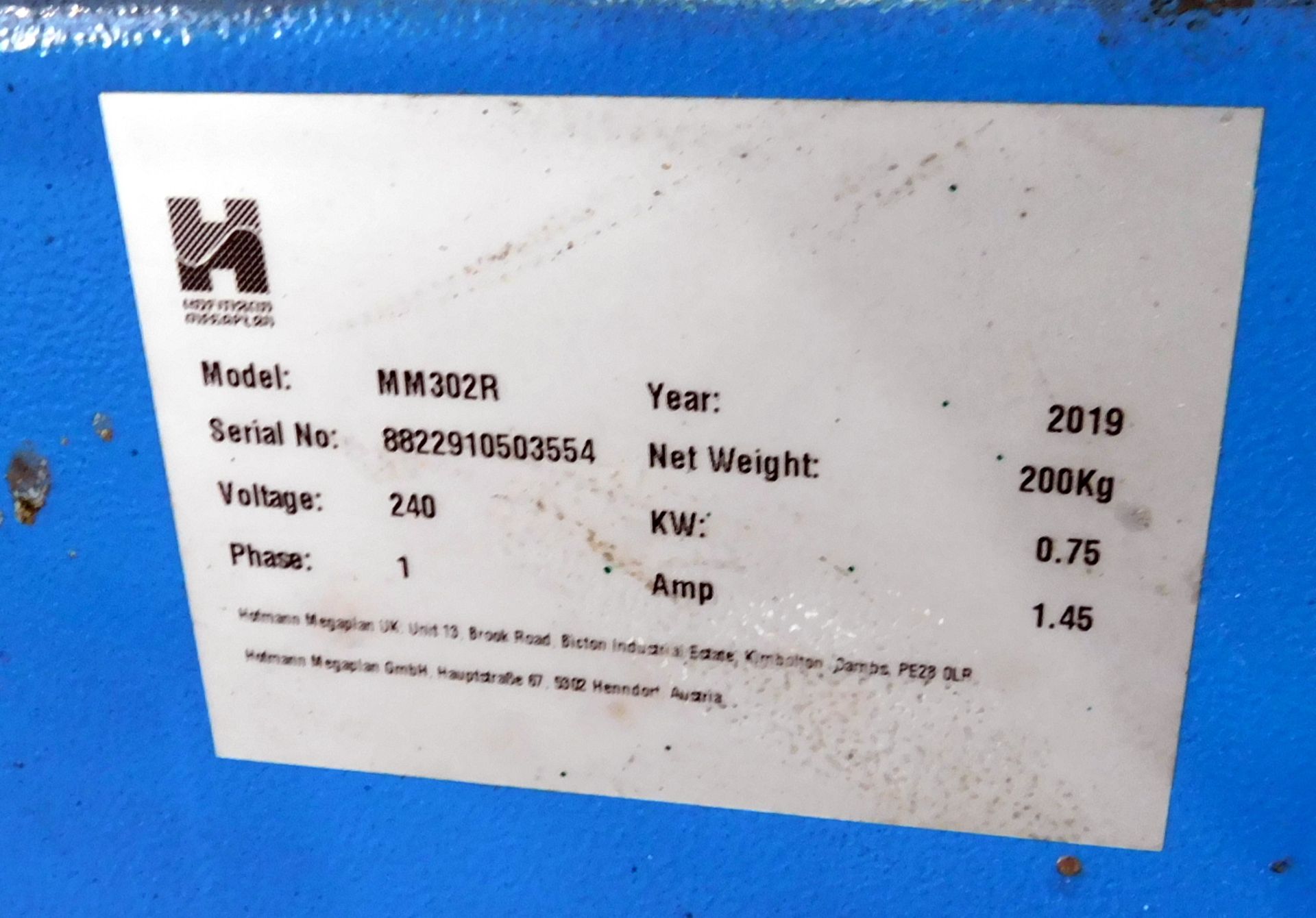 Hoffman MM302R Tyre Fitter, Serial Number 8822910503554 (2019), 240 v (Location Northampton. - Image 4 of 4