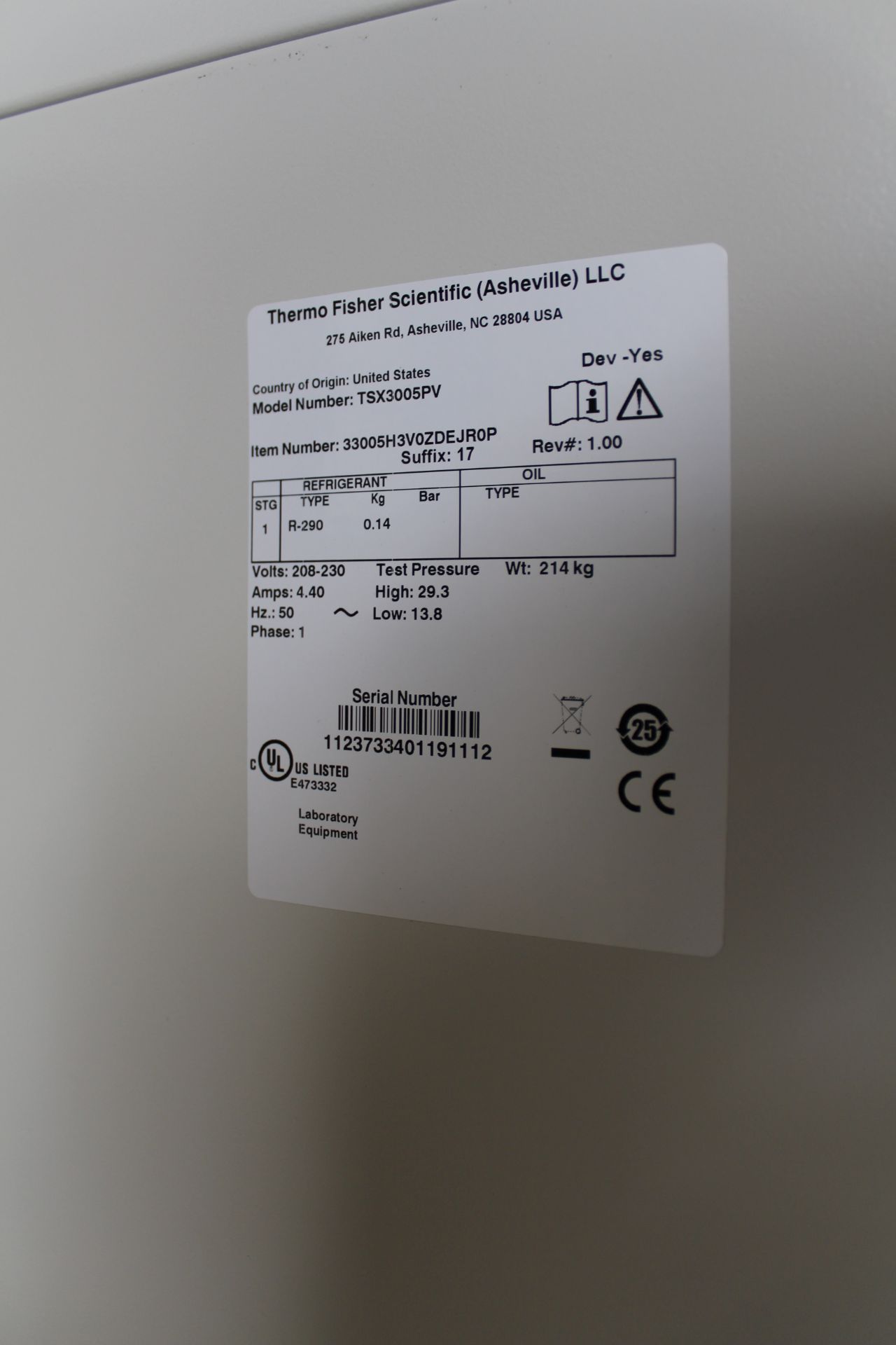 Thermo Scientific TSX3005PV High Performance Lab Refrigerator. SN 1123733401191112 (Location: - Image 3 of 3