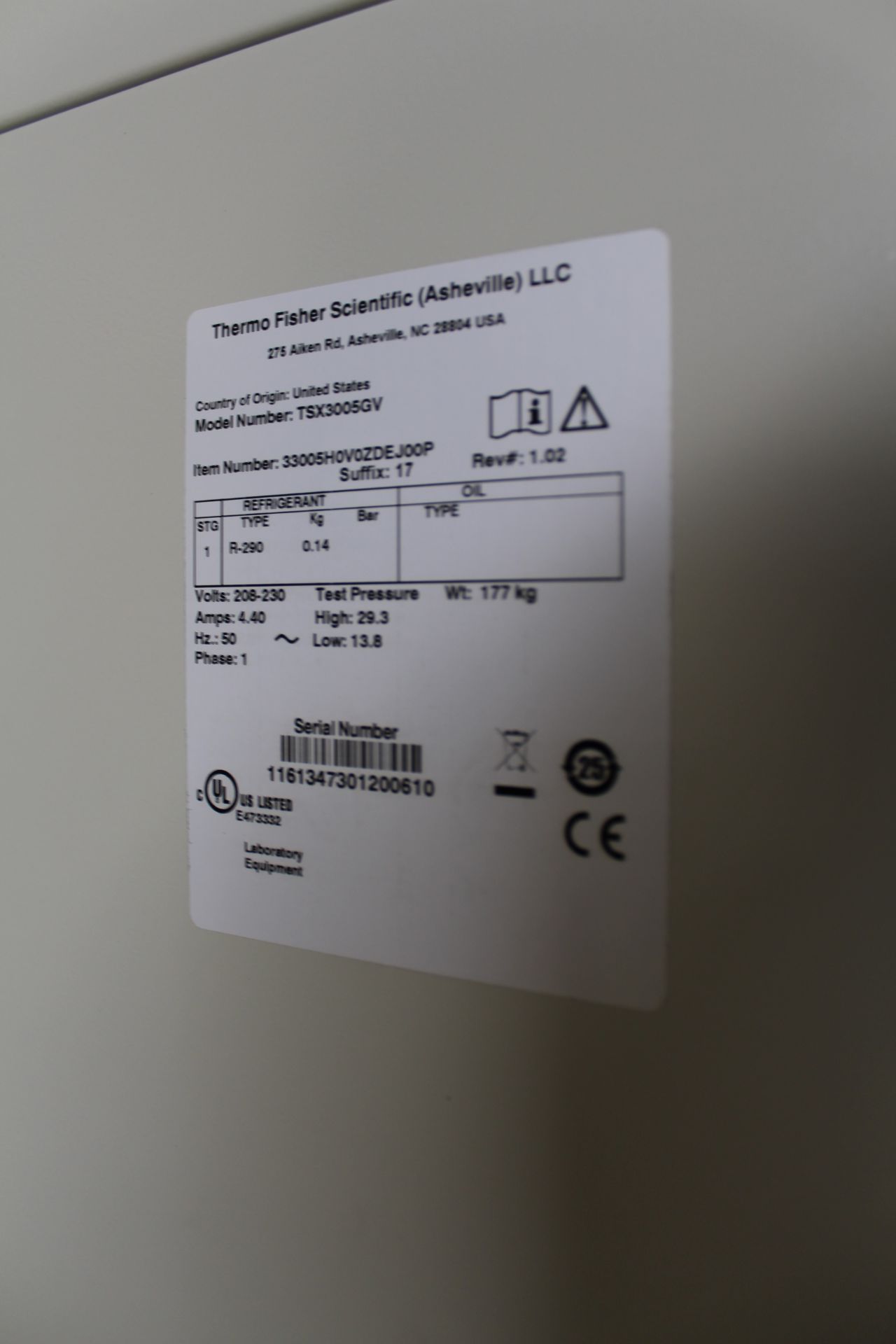 Thermo Scientific TSX3005GV High Performance Lab Refrigerator S/N 1161347301200610 (Location: - Image 3 of 3