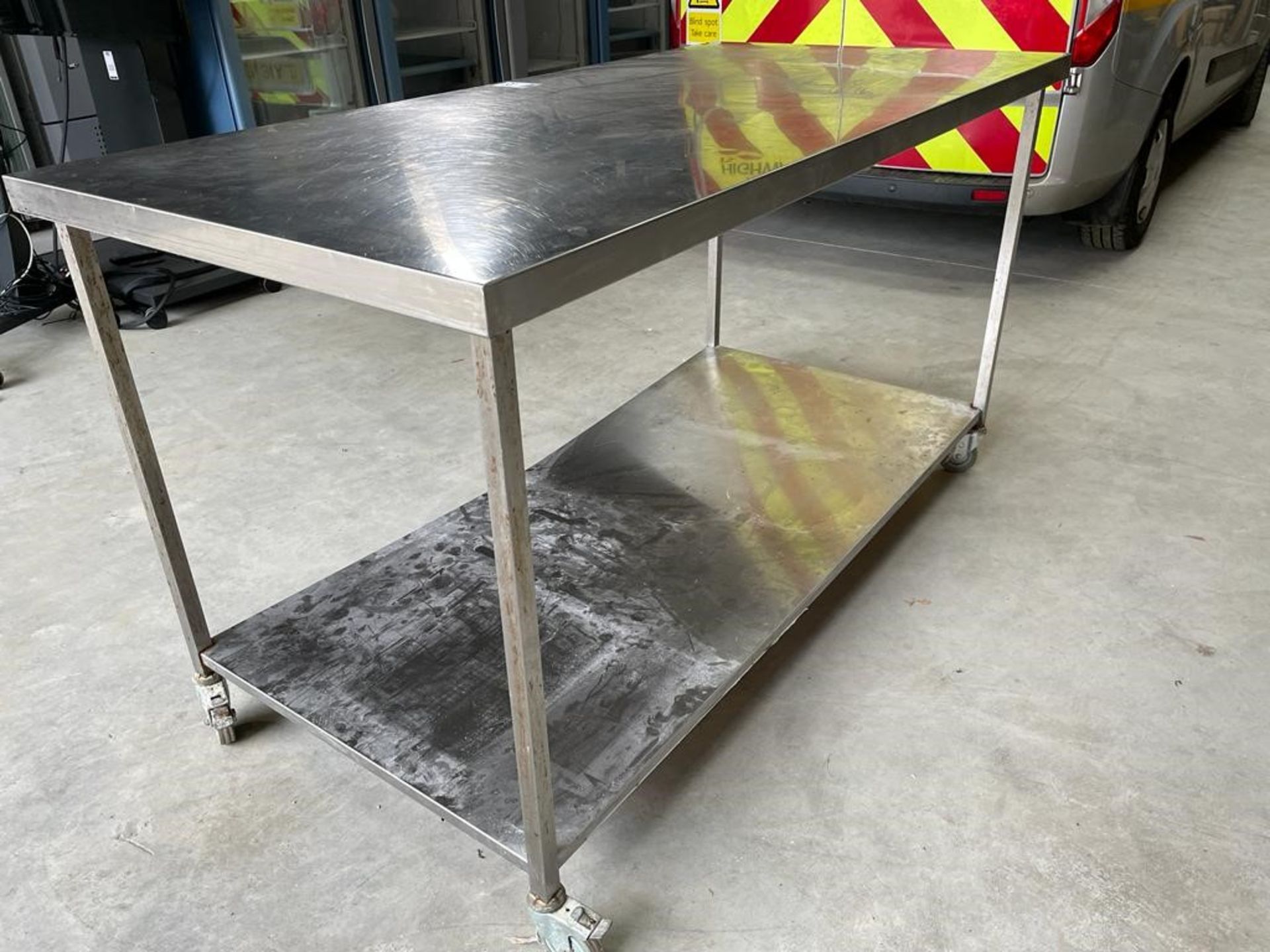 Stainless Steel Mobile Preparation Table with Undershelf (180cm (W) x 90cm (D) x 100cm (H)) (Library