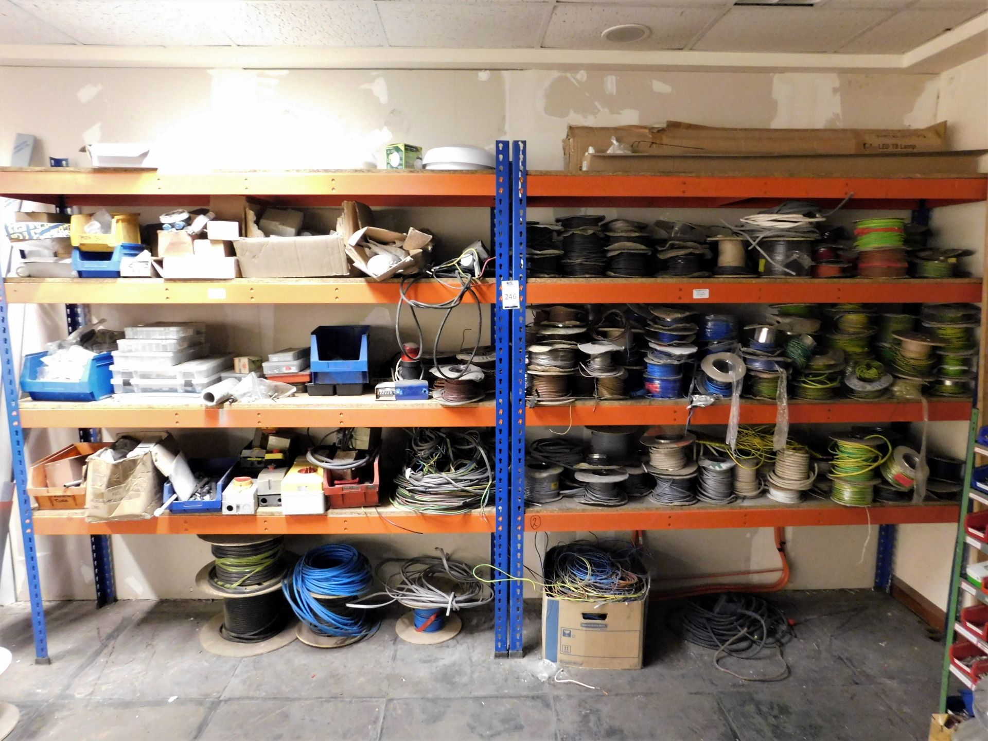 Contents of racking to include new & part reels electrical cable ...