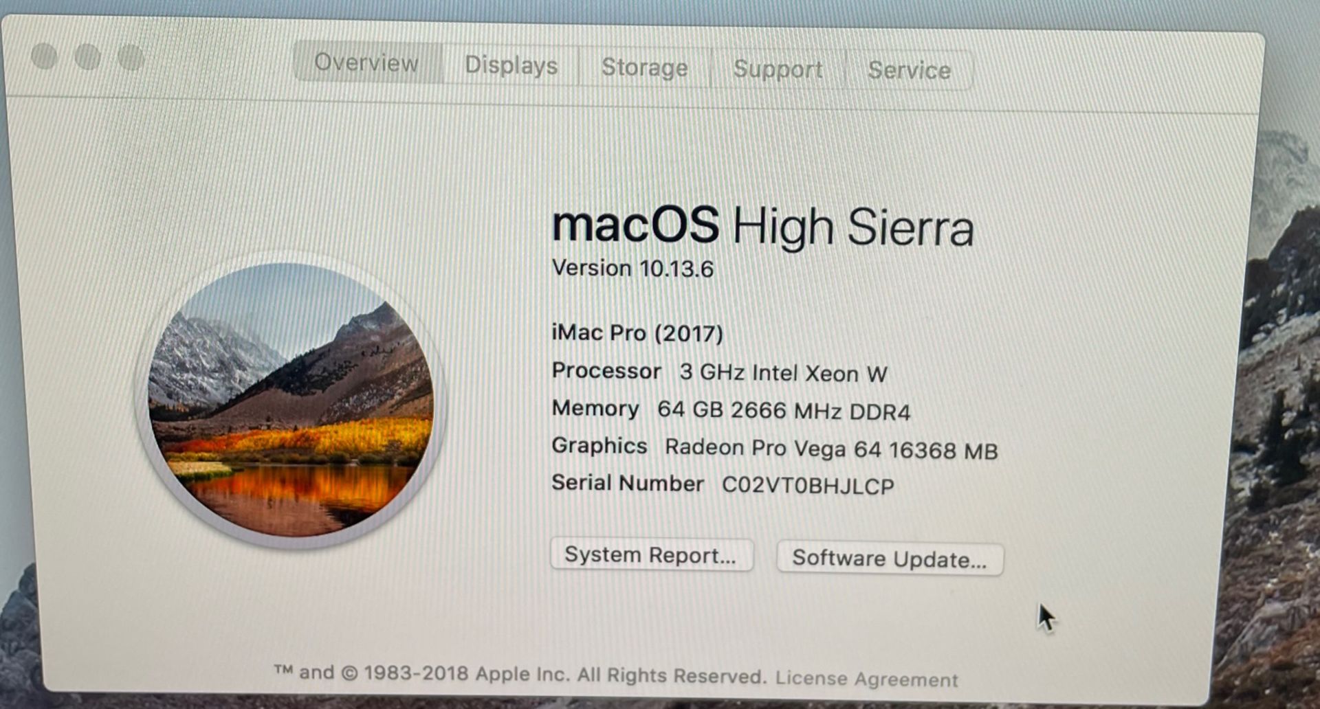 Apple iMac Pro (2017) A1862, Serial Number C02VT0BHJLCP, Intel Xeon W 3GHz, 64GB RAM, 1TB HDD, OS - Image 3 of 5