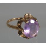 9ct gold and amethyst dress ring. Ring size N. Approx weight 3.2 grams. (B.P. 21% + VAT)