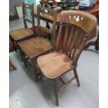 Pair of early 19th Century Welsh oak bar backed farmhouse kitchen chairs, together with a later