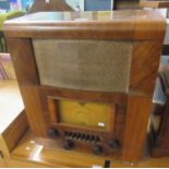 Large vintage walnut cased valve radio, labelled to the back 'Burndept Ltd, Erith'. 48cm wide