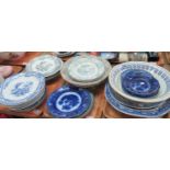 Three trays of assorted 19th century transfer printed Welsh and other pottery items to include