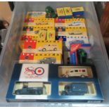 Plastic box of assorted diecast model vehicles to include; Matchbox series, Corgi public