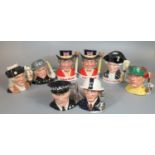 Collection of eight Royal Doulton character jugs to include The Policeman, ARP Warden, The Golfer,