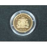 1995 Barbados 10 dollar gold proof coin to celebrate Queen Elizabeth the Queen Mother. In original