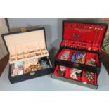 Two jewellery boxes of assorted costume jewellery, earrings, chains, necklaces, etc. (2) (B.P. 21% +