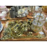 Tray of assorted mainly brass ware, porkers, napkins rings, animals, chamber sticks, etc. (B.P.