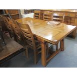 Good quality modern oak dining room suite comprising: panel topped dining table (200 x 88 x 76cm