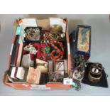 Box of vintage jewellery, some silver, to include wrist watches, necklaces, earrings, dress rings,