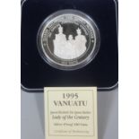 Vanuatu 1995 silver proof coin to celebrate Queen Elizabeth, the Queen Mother, lady of the century