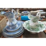 Collection of 19th century Welsh transfer printed pottery items to include jug and bowl set with