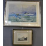 W Whitley, Mumbles lighthouse with sailing vessels on a very rough day, signed and dated '68,