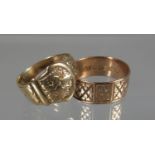 Engraved 9ct gold band and buckle ring. Ring size Q. Approx weight 7.1 grams. (B.P. 21% + VAT)