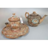 Two items of Doulton Lambeth Slaters patent stoneware with raised gilt, cream and turquoise flower