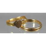 Two 22ct gold rings, one cut. Ring size M. Approx weight 5.5 grams. (B.P. 21% + VAT)