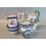 Three 19th Century commemorative pottery jugs to include; Queen Victoria and Prince Albert, a lizard