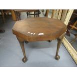 Mid Century walnut octagonal coffee table on cabriole legs with claw and ball feet. 40cm wide