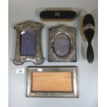 Bag including silver picture frames and silver vanity and dressing table items to include two