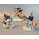 Group of three 19th Century Staffordshire pottery flat backed equestrian figures; 'Napoleon