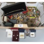 Box of vintage jewellery to include silver cameo set etc. (B.P. 21% + VAT)