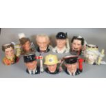 Collection of nine Royal Doulton character jugs to include The Engine Driver, The Fireman, The