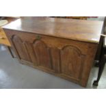 18th Century Welsh oak panelled coffer on stile feet. 130cm wide approx. (B.P. 21% + VAT)