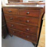 19th Century stained pine straight fronted chest of two short and three long graduated drawers under