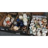 Three boxes of china to include mainly teapots, English pottery, Japanese, continental wares,