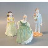Three Royal Doulton bone china figurines; 'Fair Maiden' HN2211, 'Flowers for you' HN3889 and 'Lights