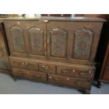 18th Century Welsh oak two stage low press cupboard, the front panel now split and the panels