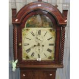 19th Century Welsh mahogany two train longcase clock, the face illegibly marked, having arch painted