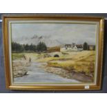 British School (20th Century), Scottish fly fishing scene with distant mountains, oils on board.