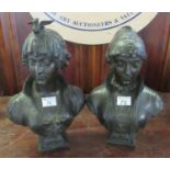 After Cesar Constantin Raimond Ceribelli (1841-1918), pair of 19th Century patinated bronze busts