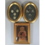 Framed set of five Italian Grand Tour relief portrait classical busts, together with a framed set of