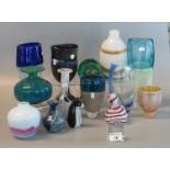 Collection of art glass vases and other items to include; Mdina, iridescent designs, marble