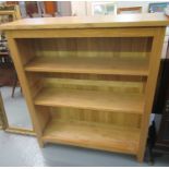 Modern natural ash three shelf open bookcase. 98cm wide approx. (B.P. 21% + VAT)