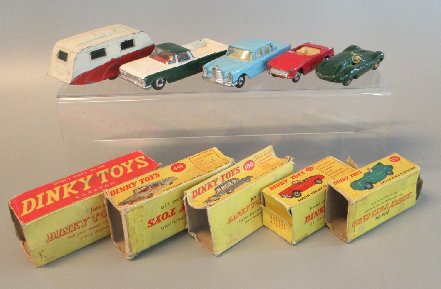 Collection of vintage play worn Dinky toys, all appearing in original boxes, to include; 186