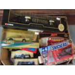 Box of assorted Corgi and other Diecast model vehicles to include Guinness ERF curtainside, Corgi