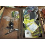 Wooden box containing assorted fishing equipment, feathers, fly tying materials, etc. (B.P. 21% +