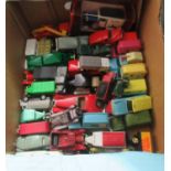 Box of assorted play worn Diecast model vehicles, Matchbox Models of Yesteryear, vintage cars,