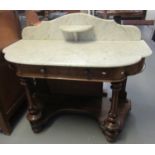 Victorian mahogany walnut Duchess style bow fronted washstand with veined marble top and raised back
