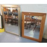 Two modern mirrors; one with silver frame, the other pine framed. (2) (B.P. 21% + VAT)