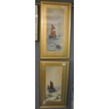 E.B Weedon, studies of fishing smacks, watercolours, signed. A pair. 66 x 32cm approx. Framed and