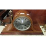 Early 20th Century mixed woods three train hat shaped mantel clock on pad feet. (B.P. 21% + VAT)