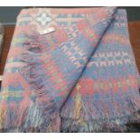 Pink ground vintage Welsh tapestry woollen fringed edge blanket. (B.P. 21% + VAT)