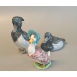 Two Royal Copenhagen porcelain studies of ducks, together with a Beatrix Potter's 'Jemima